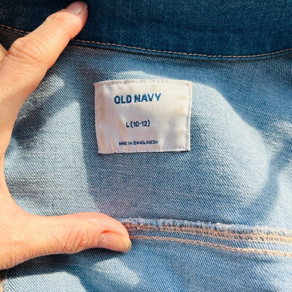 Old Navy Girls Large 10/12 Ombre Jean Jacket Dip Dye Blue White - Picture 13 of 13